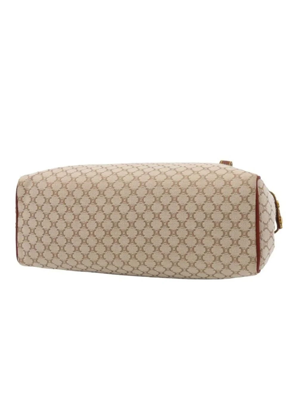 Celine Tote Beige Canvas Leather Macadam Pattern Handbag